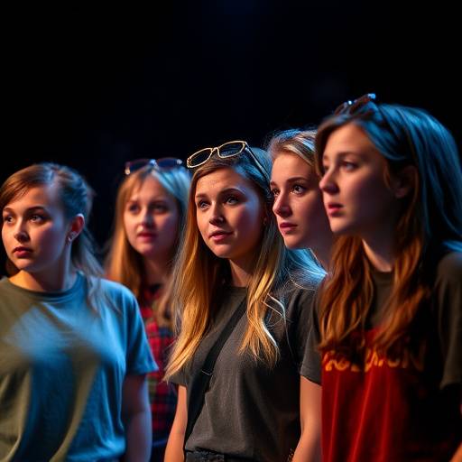 Alunos praticando atuaäão teatral
